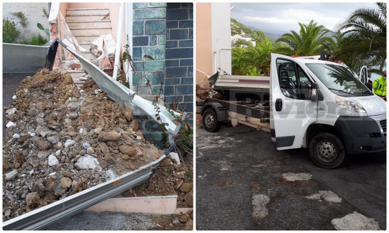 Furgone si schianta contro una casa a Cervo, ma poteva precipitare nel burrone