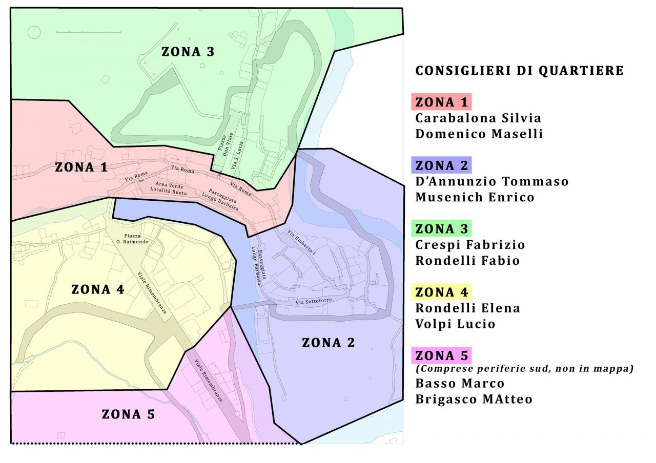 Rocchetta Nervina: sindaco nomina due consiglieri per ognuno dei 5 quartieri. Mappa