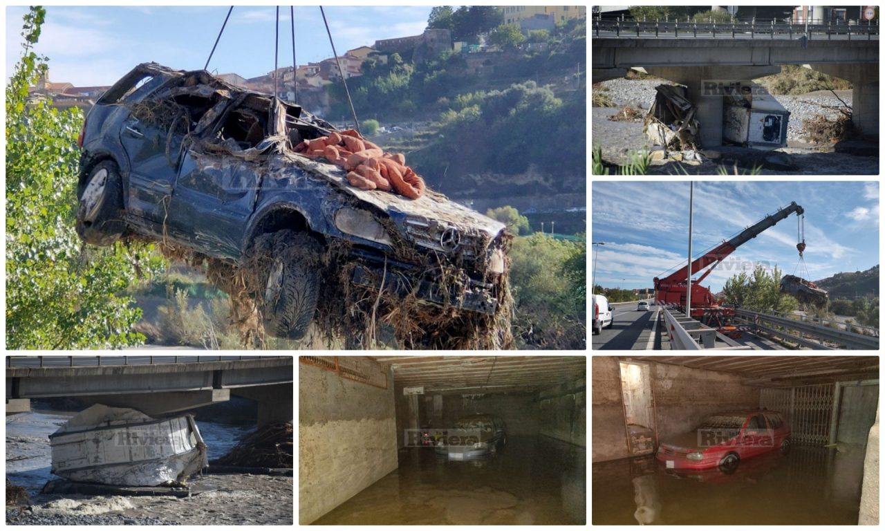Un cimitero di auto e tir dopo l’alluvione del 2 ottobre a Ventimiglia