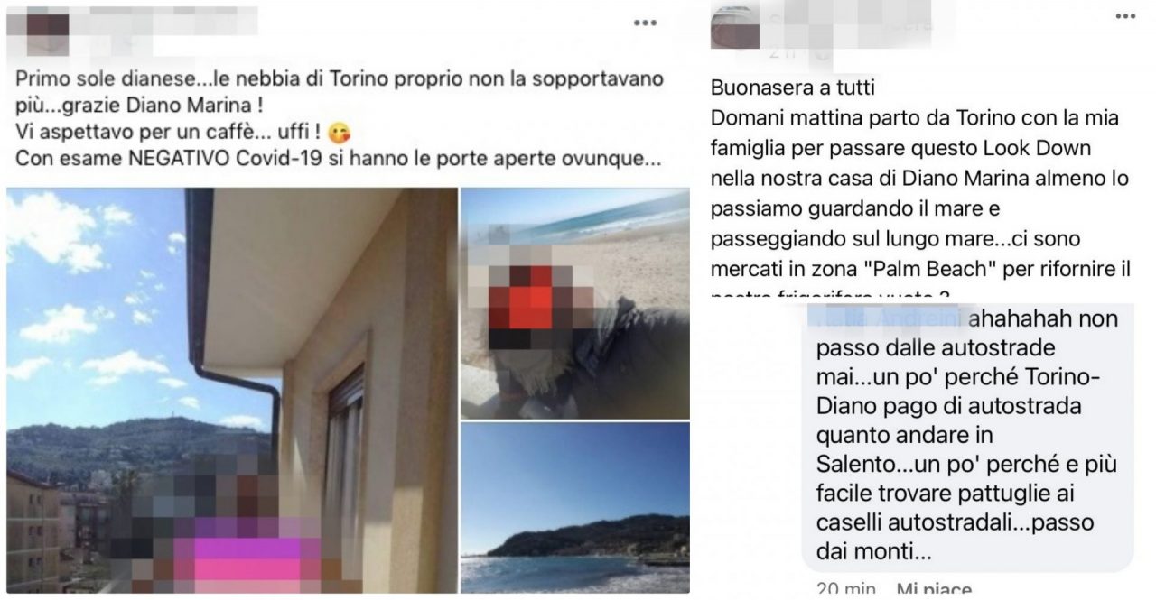 Torinese annuncia su Facebook che violerà la “zona rossa” per recarsi a Diano Marina