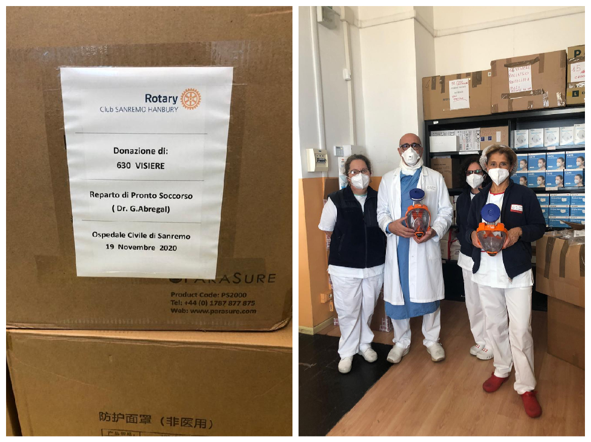 Dal Rotary Sanremo 630 visiere al personale sanitario dell’Ospedale Borea