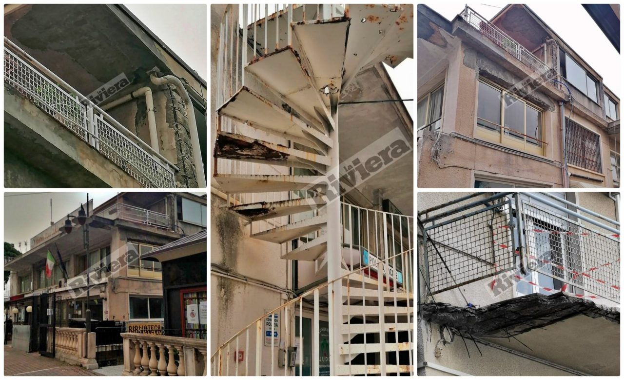 Questo palazzo ospita le caserme di carabinieri e polizia locale e la biblioteca di Ospedaletti