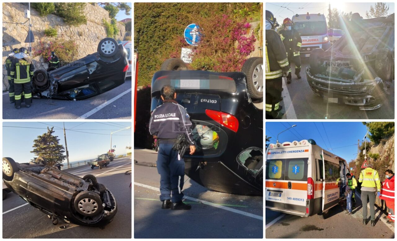 Colpo di sonno: donna di 27 anni di cappotta con l’auto a Sanremo