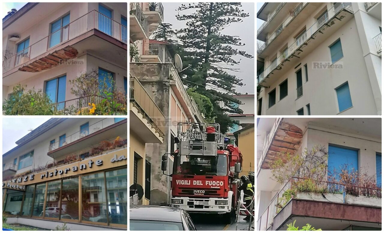 Crollano calcinacci da alcuni terrazzi di Ospedaletti. Foto