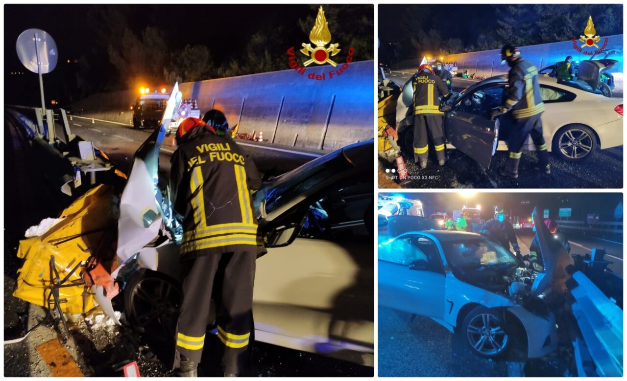 Si schiantano con l’auto contro guard rail: due feriti sull’A10 nella notte
