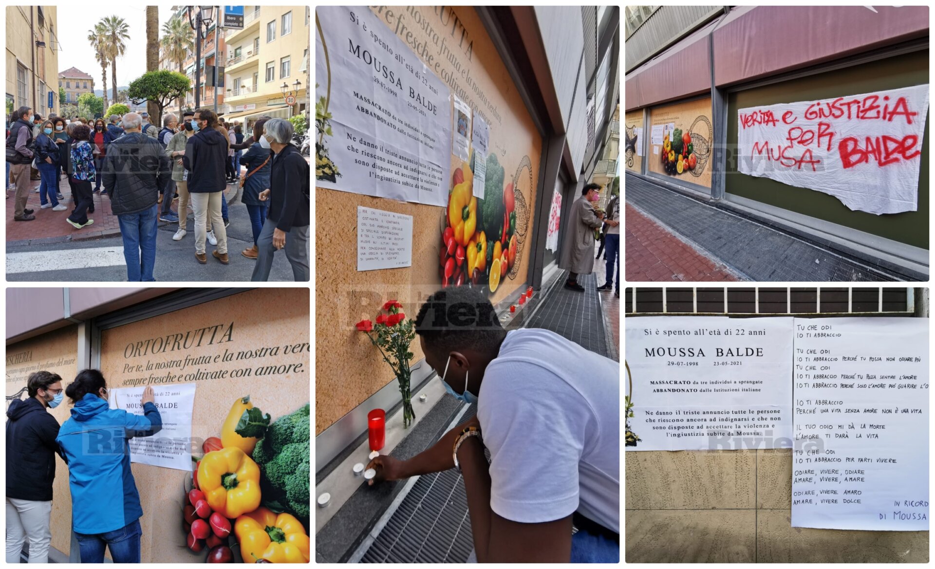 Moussa Balde flash mob migrante sprangate suicidio Cpr Torino collage