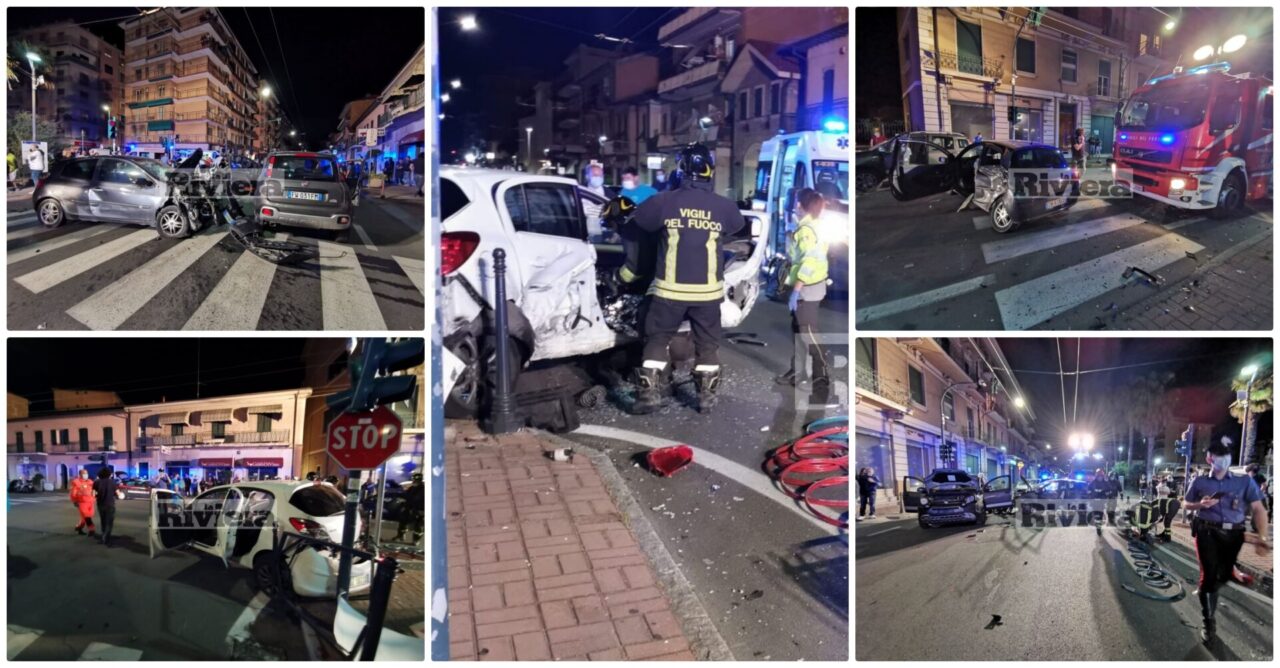 Schianto sull’Aurelia a Vallecrosia: 3 auto coinvolte e diversi feriti. Foto e video