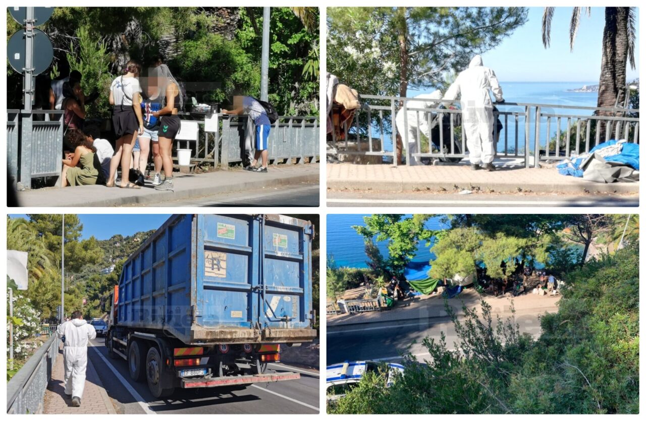 Ventimiglia: polizia locale e Docks Lanterna puliscono tendopoli abusiva di migranti e no border