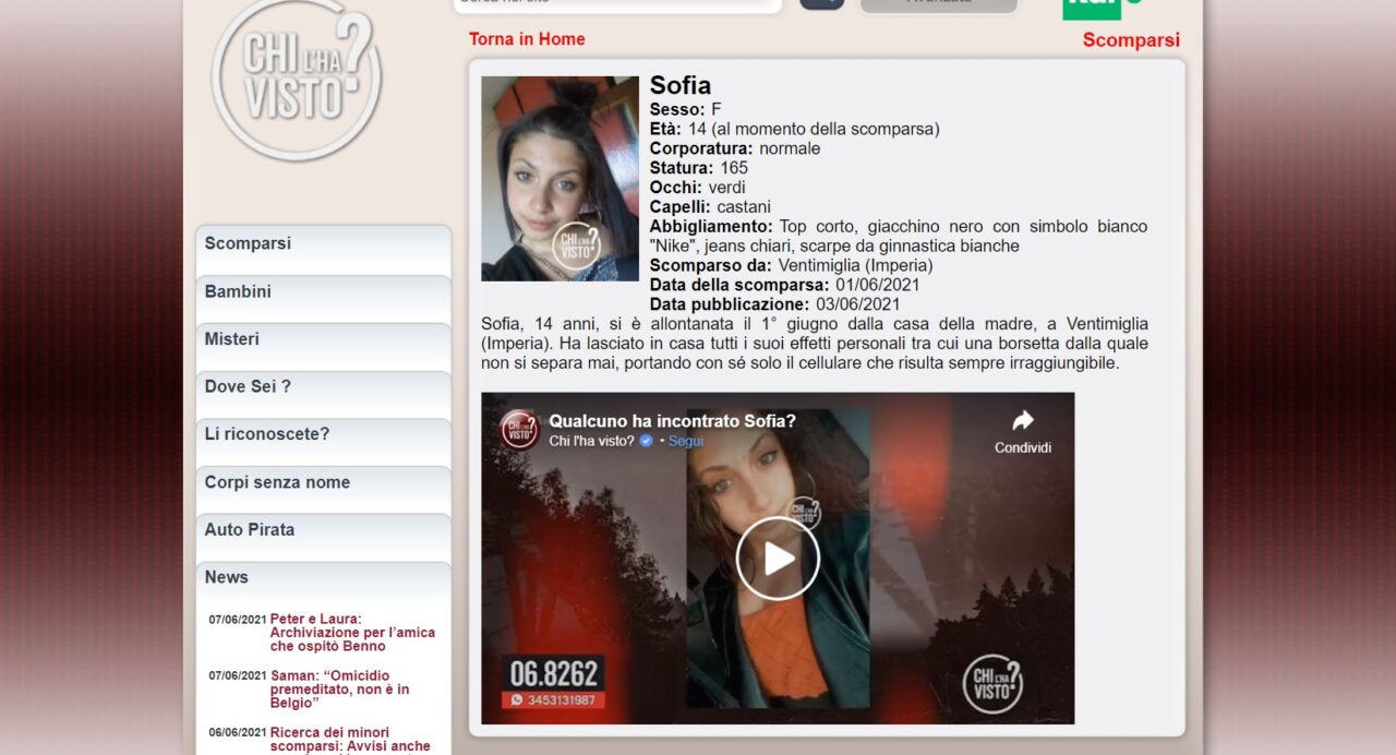 Ancora nessuna notizia di Sofia il caso a Chi l’ha visto?