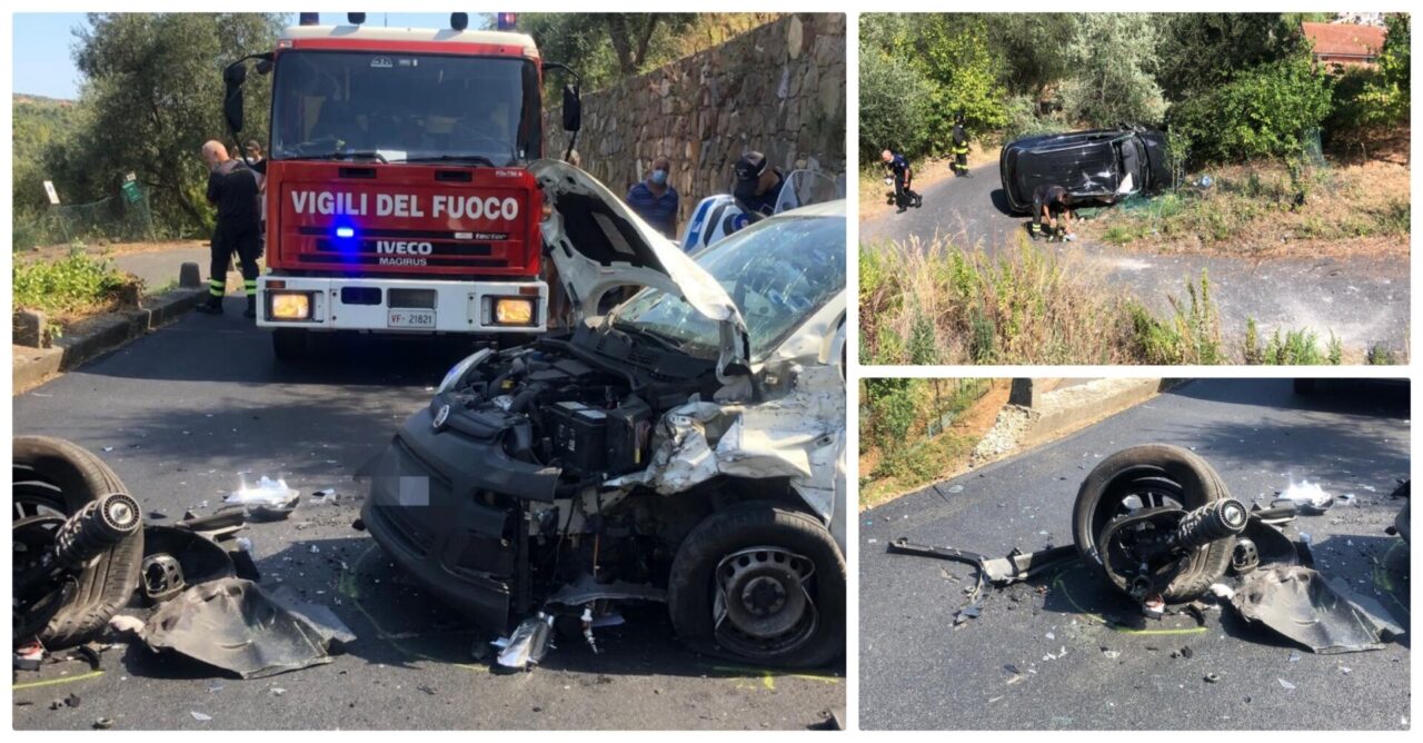Violento schianto tra due auto a Imperia: Jeep vola sotto strada, 3 feriti