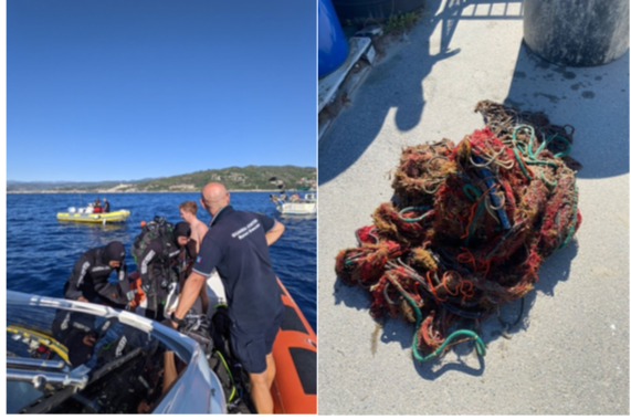 Guardia costiera recupera oltre 50 kg di reti fantasma in mare a Cervo