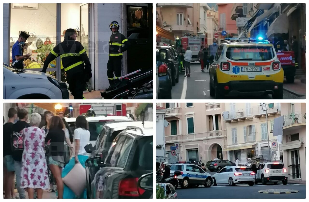 Suv in retromarcia si schianta contro la vetrina di un negozio di scarpe a Ospedaletti