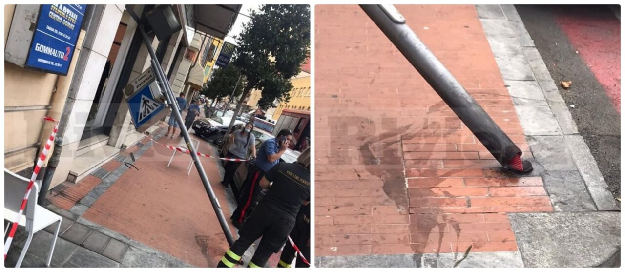 Crolla palo della segnaletica, tragedia sfiorata a Ventimiglia