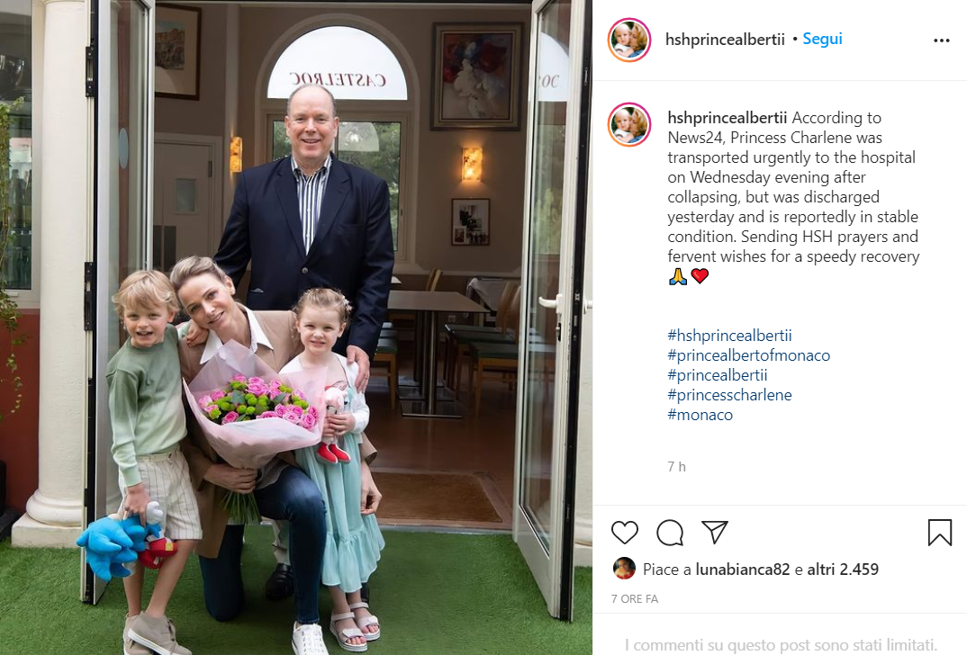 Ricoverata dopo un collasso la principessa Charlene di Monaco