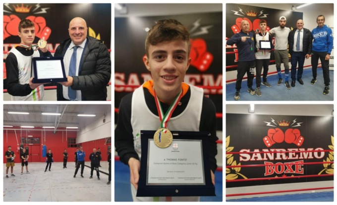 Il sanremese Fontò campione italiano di boxe premiato con una targa dall’assessore Berrino