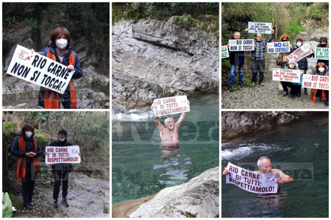 Un “flash mob” in acqua a 8 gradi per difendere il rio Carne di Pigna