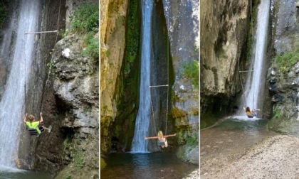 Al Parco delle Cascate in provincia di Verona sfiori l'acqua con una lunghissima altalena