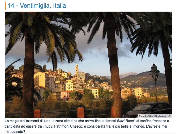 Il tramonto di Ventimiglia tra i 20 più belli del mondo nella classifica Travel365