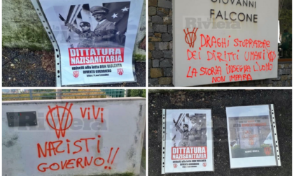 L'hub vaccinale di Camporosso deturpato con scritte e volantini contro la "dittatura nazisanitaria"
