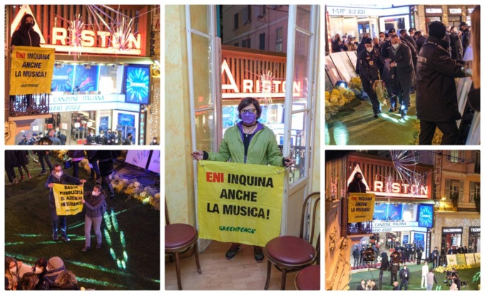 “No, al Greenwashing”: ecco perché Greenpeace ha protestato davanti all’Ariston- il video-