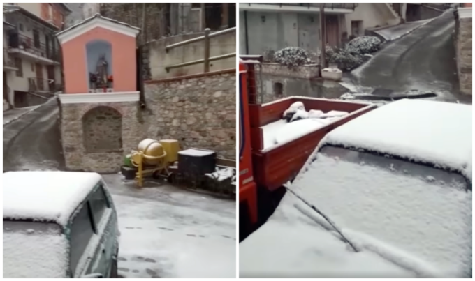 Nevica nell’entroterra di Imperia, il video da Cosio di Arroscia