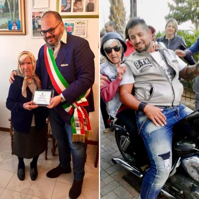 Anna Domenica Arriva in moto al suo 106esimo compleanno