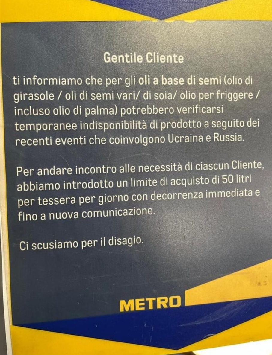 Supermercato Metro Ventimiglia olio razionato