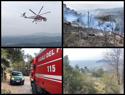 Incendio boschivo sulle alture di Cervo, fiamme alimentate dal vento