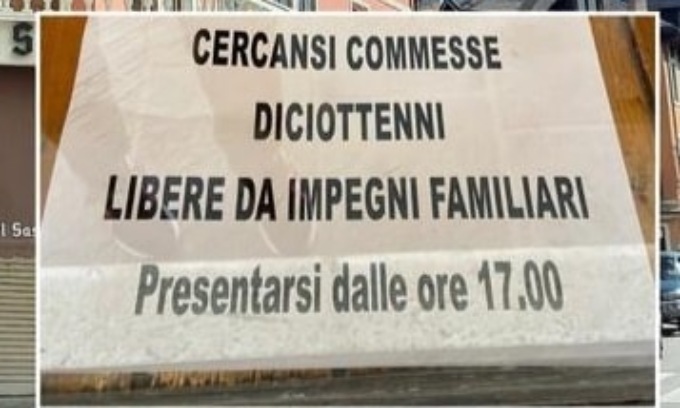 Cerca commesse 18enni libere da impegni familiari: “Chi ha famiglia non è affidabile”
