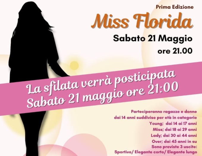 Rinviata  a sabato 21 maggio la prima edizione di Miss Florida