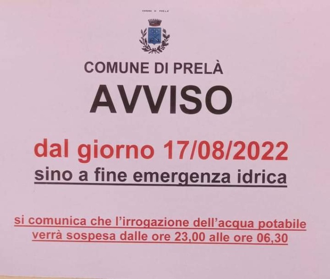 Crisi idrica: niente acqua nelle ore notturne