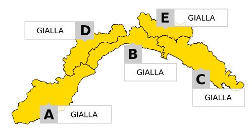 Allerta gialla prolungata fino a mezzanotte nel ponente