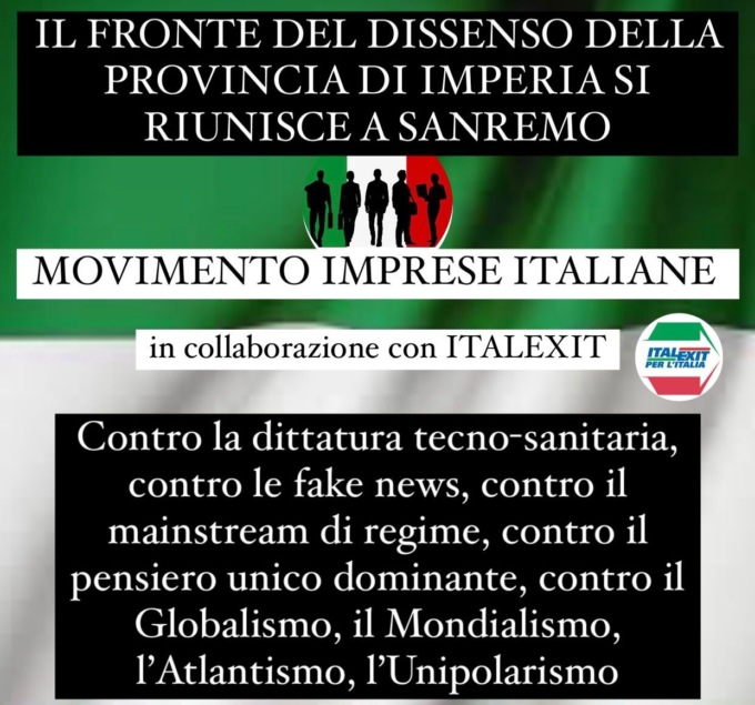 Contro il “Globalismo” il Movimento Imprese Italiane organizza un banchetto a Sanremo