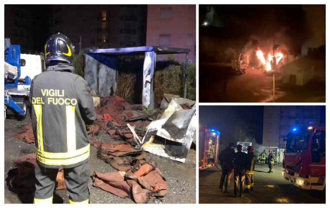 Incendio brucia un container nella notte ad Arma di Taggia. Video