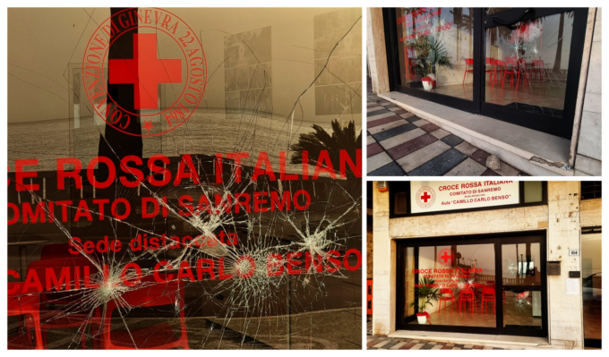 Distrutta a colpi di pietra la sede della Croce Rossa di corso Imperatrice a Sanremo