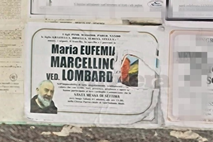 Strappata la foto dal manifesto funebre della mamma di Barbara Lombardo