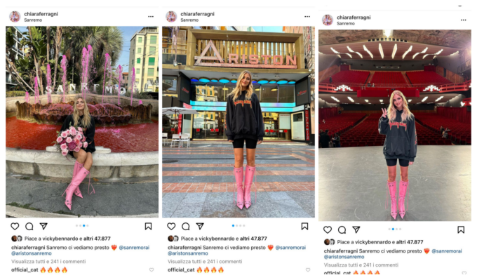 Chiara Ferragni davanti all’Ariston: “Sanremo ci vediamo presto”