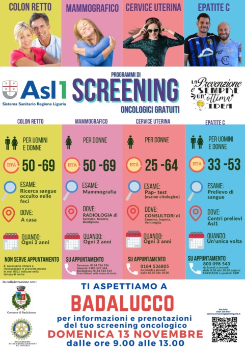 Screening oncologici domenica tappa a Badalucco