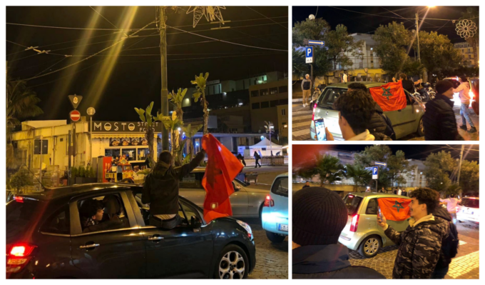 I tifosi marocchini festeggiano a Sanremo la storica vittoria contro la Spagna