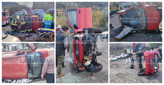 L’auto non parte: finisce a spinta nella discesa e poi precipita sotto strada. Foto e Video