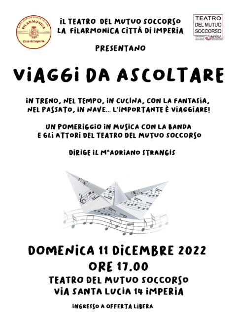 Teatro del Mutuo Soccorso e Filarmonica insieme a Imperia per i “Viaggi da ascoltare”