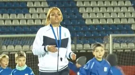 La calciatrice iraniana Shiva Amini sabato a Ventimiglia