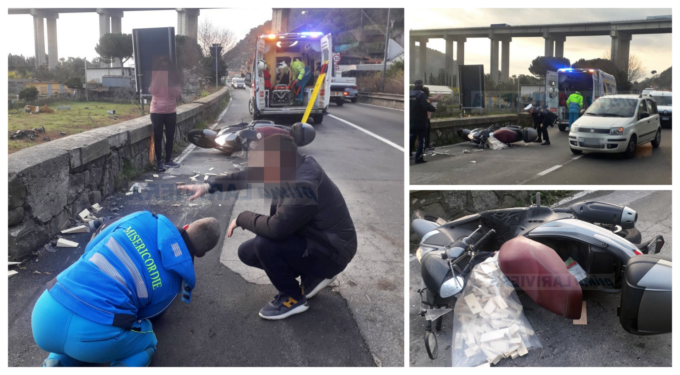 Urtato da un’auto durante il sorpasso: ferito 34enne in scooter a Camporosso