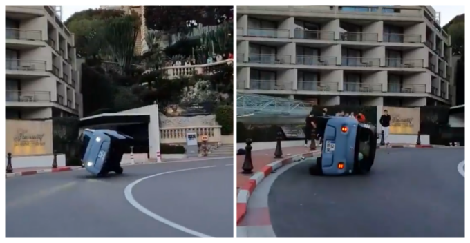 La minicar si ribalta nella curva del Fairmont a Montecarlo