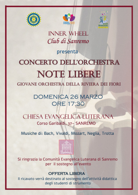 L’Inner Wheel Club di Sanremo presenta il concerto della “Giovane Orchestra della Riviera dei fiori”