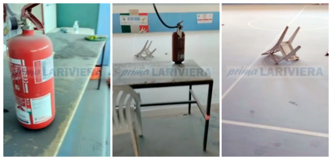 Vandalizzata con l’estintore la palestra Conrieri di Bordighera. Video