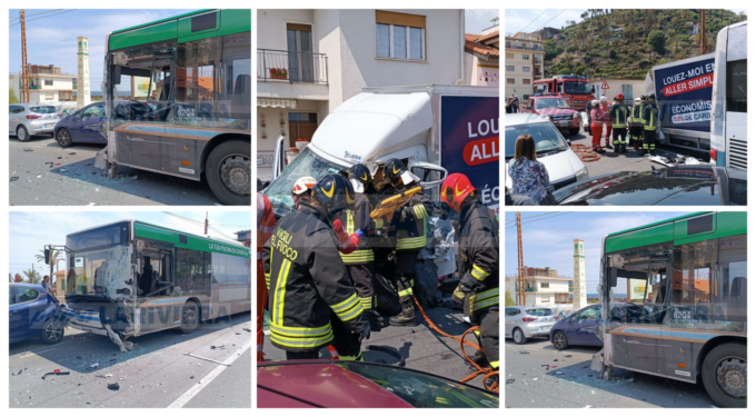 Frontale tra una corriera dell’RT e un camion, 9 feriti a Bordighera