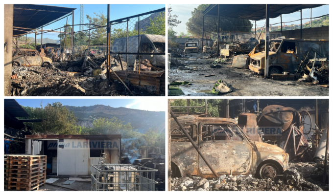 Bruciato un magazzino con diverse auto nell’incendio del Roya