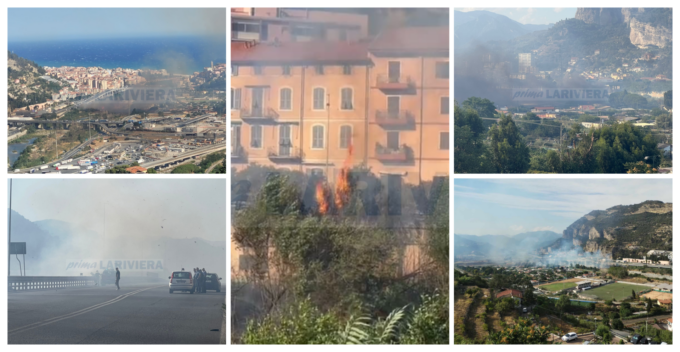 Incendio vicino alle case nel greto del fiume Roya. Video
