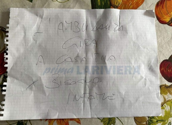 Risolto il giallo del biglietto anonimo sull’ambulanza di Matuzia Emergenza